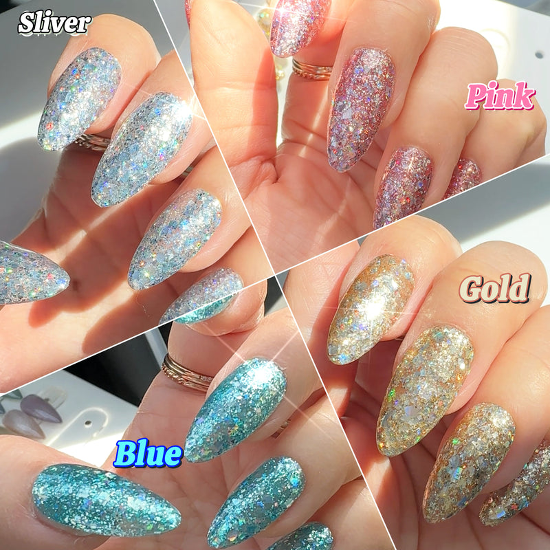 Handmade- Platinum Sparkly Glitter Press On Nail Set- Pick One Color!