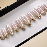 Handmade- Moonlit Champagne Pearl, Soft Glam Romance Press On Nail set