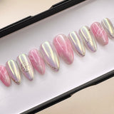 Handmade- Dewy Compass, Soft Glam Romance Press On Nail set