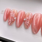 Handmade- Blushing Ribbon, Soft Glam Romance Press On Nail set