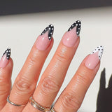 Handmade- Monochrome Dots- Black White Heart Shape Polka Dots Press On Nail Set