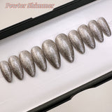 Ready To Ship Set Now- Platinum Sparkly Foil Gel, Almond, Size M
