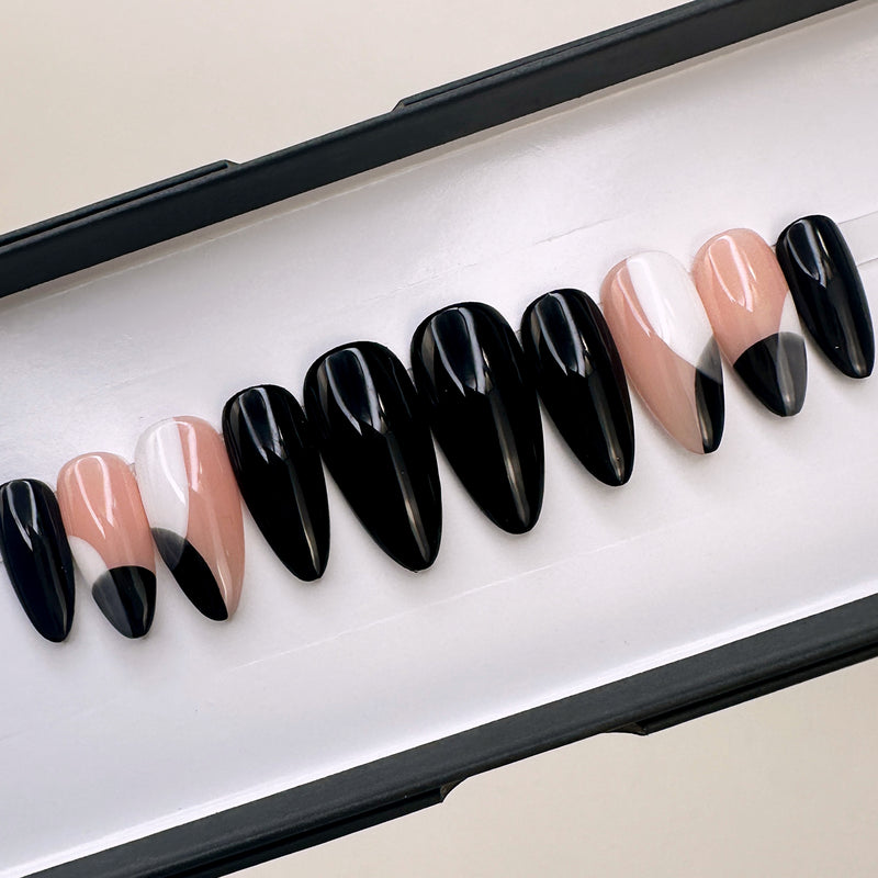 Handmade- Monochrome Minimalist Black Press On Nail Set