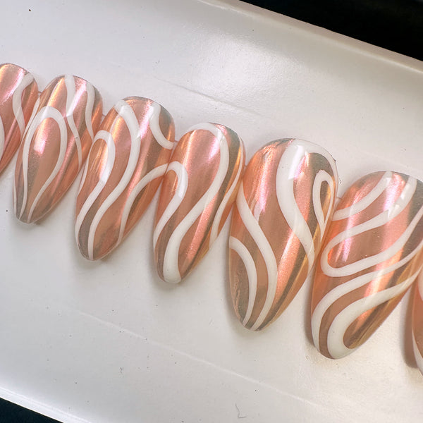 Handmade- Swirl of Steel White Press On Nails