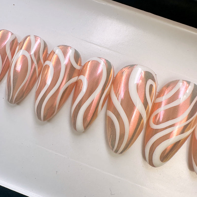 Handmade- Swirl of Steel White Press On Nails