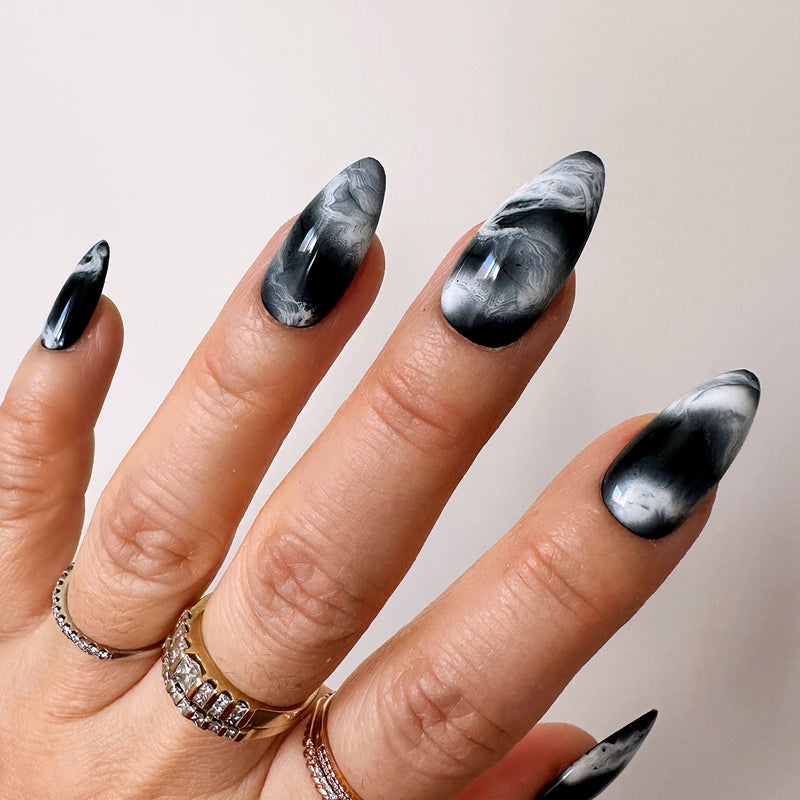 Handmade- Marquina Black White Marble Press On Nail Set