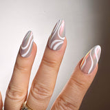 Handmade- Swirl of Steel White Press On Nails