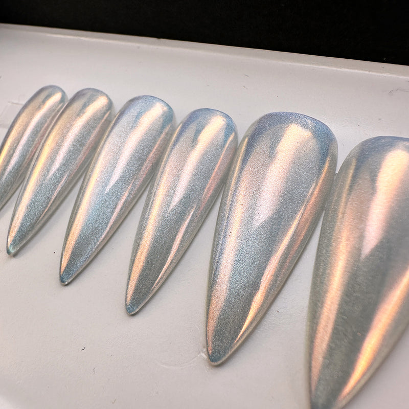 Handmade- Holo Glaze Chrome Press On Nail Set