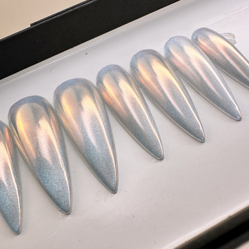 Handmade- Holo Glaze Chrome Press On Nail Set