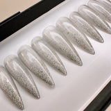 Handmade- Sliver Holo Glitter Ombre Chrome Press On Nail Set