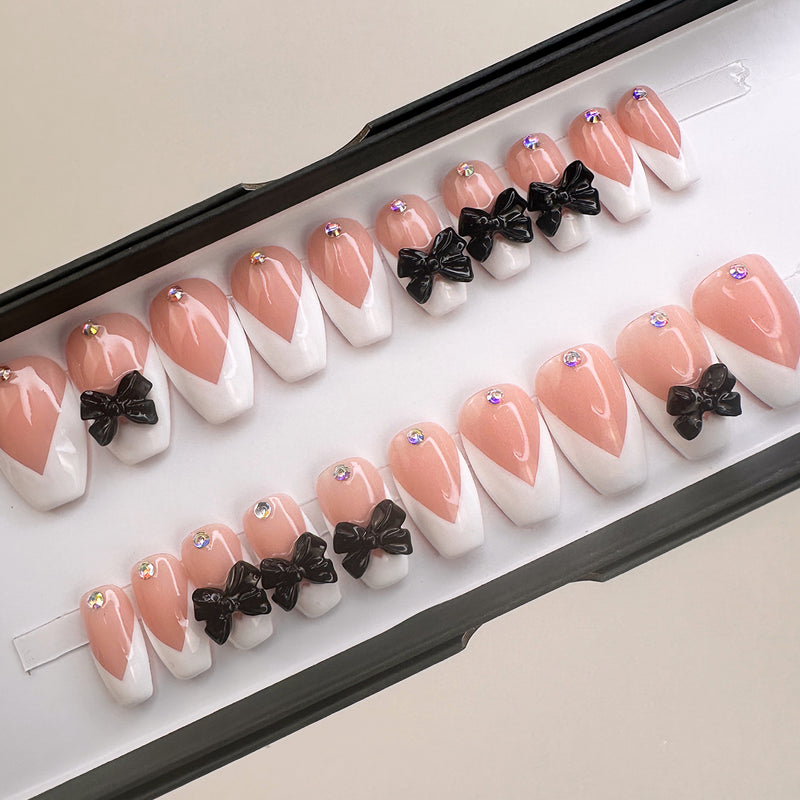 READY TO SHIP SET NOW- Tuxedo French, Coffin , size Full set 20 tips