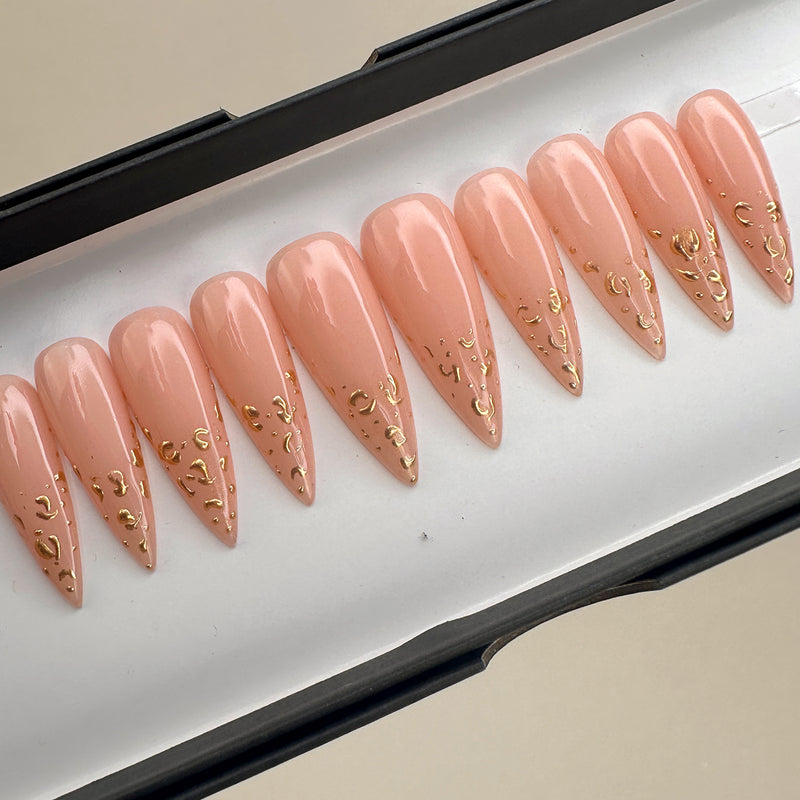 Handmade- Golden Cheetah Press On Nail Set