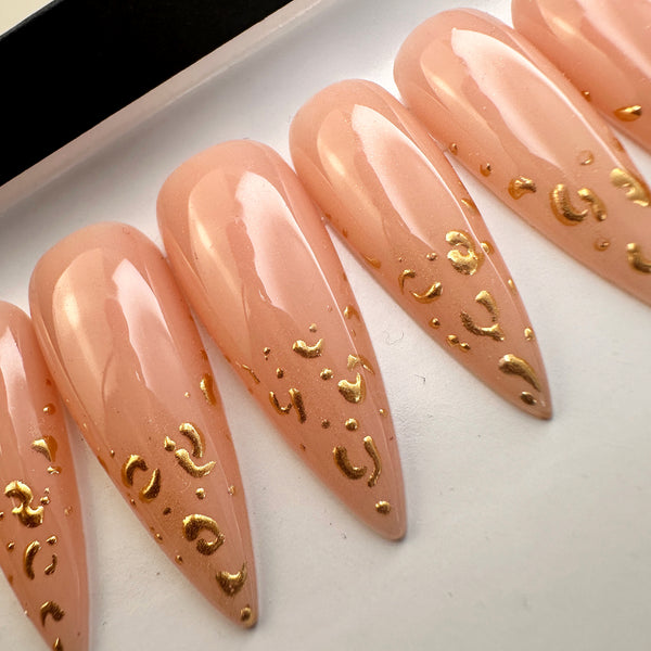 Handmade- Golden Cheetah Press On Nail Set