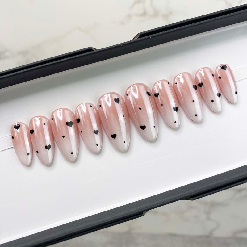 Ready To Ship Set Now- Soph Ombre Chrome w/ Heart- Almond Size L