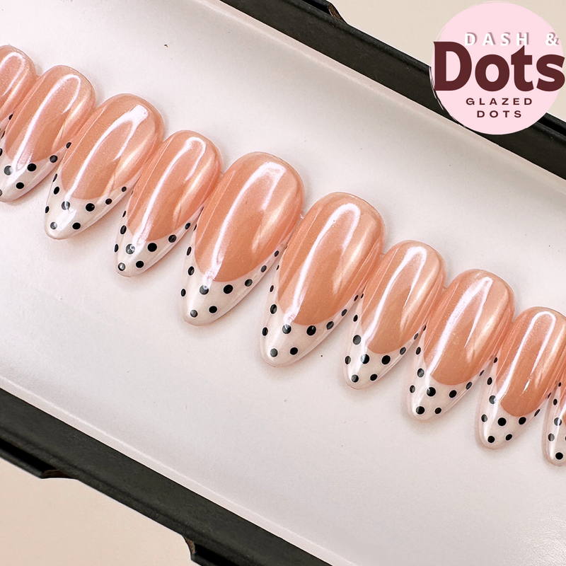 Handmade- Glazed Dots- Chrome Glazed Polka Dots Press On Nail Set