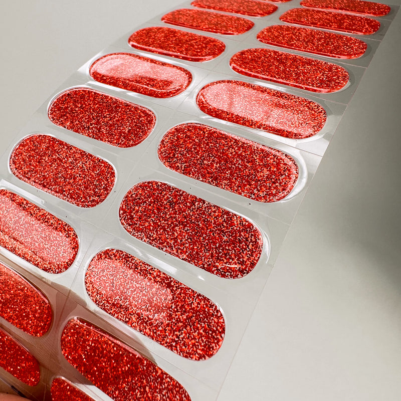 Instant Gel Manicure- Red Firework, Semi-Cured Gel Nail Wrap