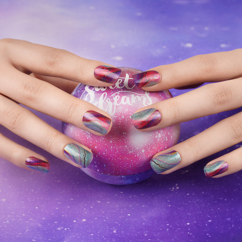 Instant Gel Manicure- Vibrant Galaxy, Semi-Cured Gel Nail Wrap
