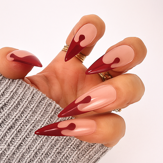Handmade- Blood Drip French Halloween Press On Nail Set