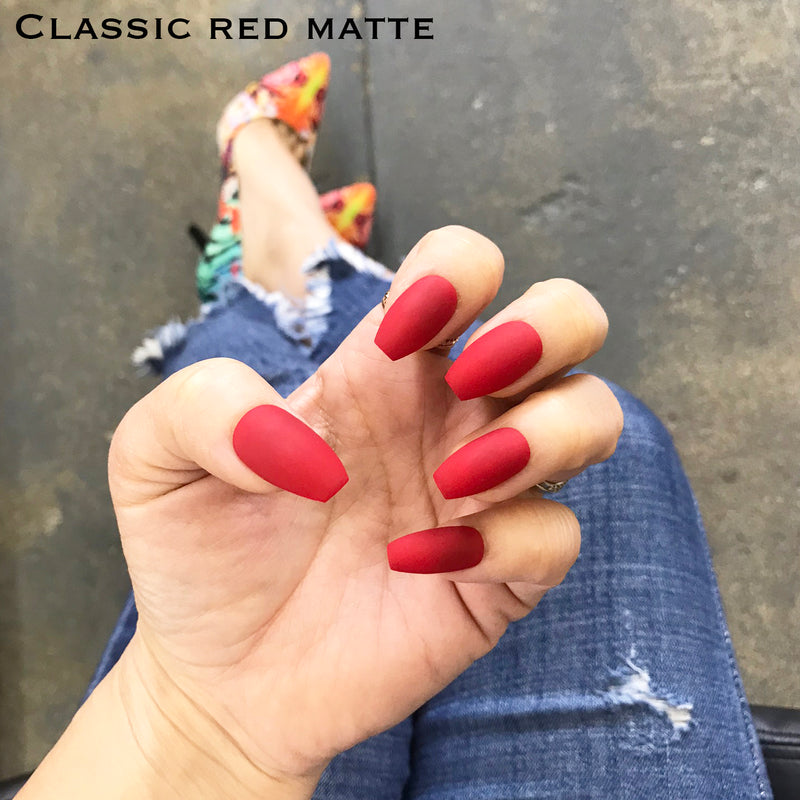 Handmade- Solid Red Press On Nail Set- Choose one color and finish