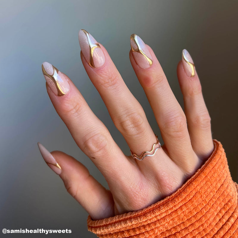 Handmade- Gold Schnapps, Gold Chrome Swirl Press On Nail Set