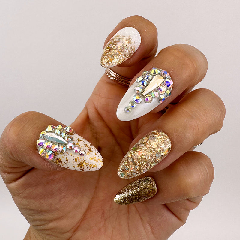 Gold Barbie Glitter Ombre Fairy Dust Bling Crystal Press On Nail Set