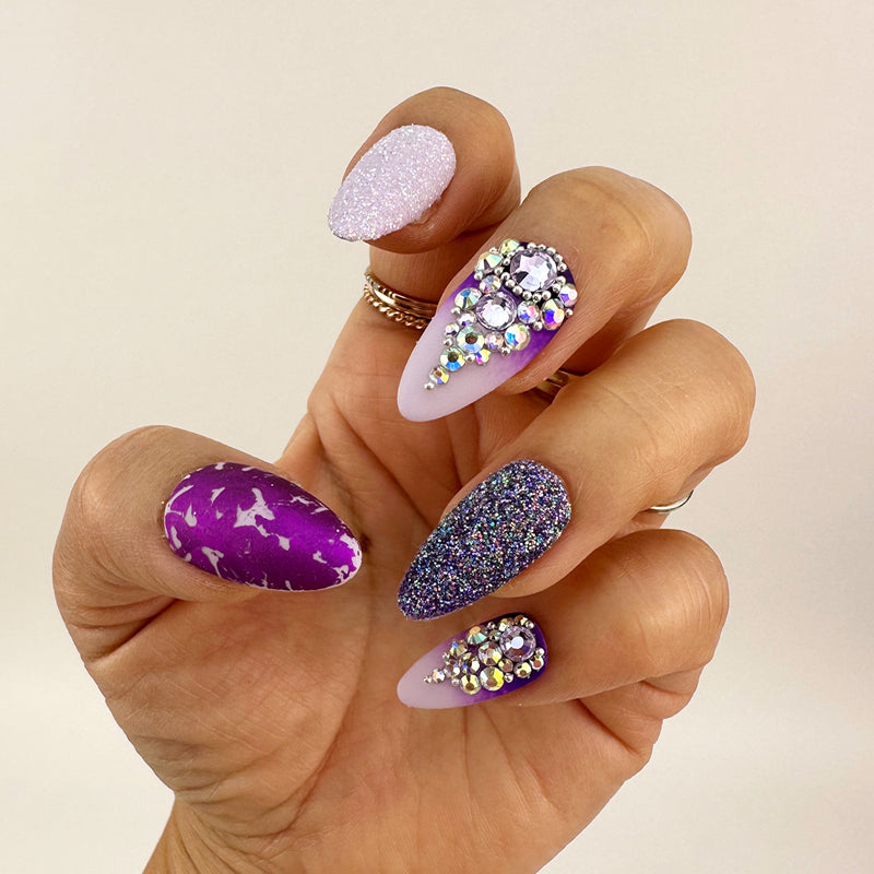 Lavender Acrylic Press on Nails With Sparkle and Rhinestones for