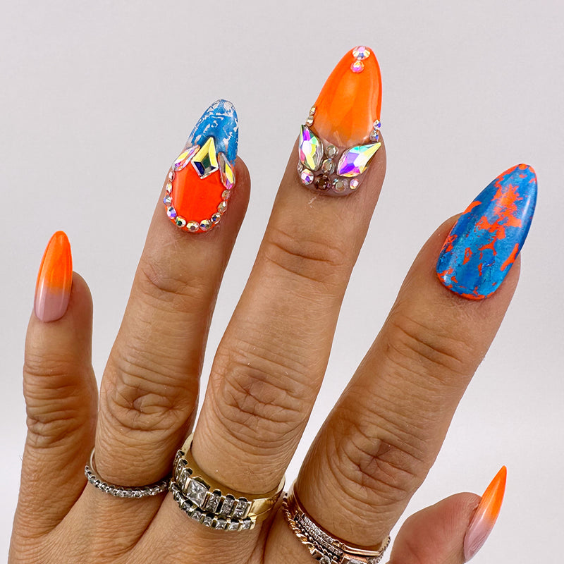Amazon.com: BABALAL Almond Press on Nails Medium Fake Nails Orange Swirl  Glue on Nails Glossy Acrylic Nails 24Pcs Stiletto Nails for Women and Girls  : Beauty & Personal Care