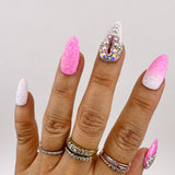 Handmade- Barbie Collection- Pink Barbie Ombre Iridescent Sugar Glitter Crystal Ombre Bling Press On Nail Set