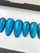 Handmade- Azure Blue Cat-eye Press On Nail Set
