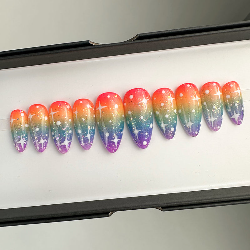 Handmade- Fantasy Spark Multi Bright Colors Press On Nail Set