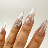 Handmade- Frozen Frost, Beige Nude Cateye Ombre with Crystals Press On Nail Set