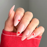 Handmade- Red Kisses and Hugs, Mini Heart Detail Valentines Day Press On Nail Set