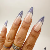 Handmade- Tinsel Town French, Blue Cat-eye French Silver Chrome Press On Nail Set