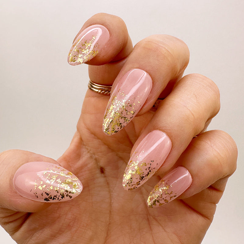 Handmade- Gold Flakes Ombre Press On Nails