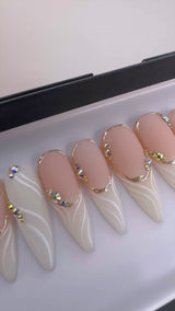 Handmade- LOVE EDIT- Glow Within White French Swirl Press On Nail Set