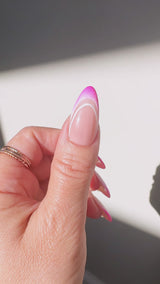 Handmade- Double Lineage, Double French Curve With Hot Pink Tipping Press On Nail Set