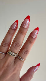 Handmade- Glazed Donut Classic Red French Chrome Press On Nail Set