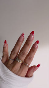 Handmade- Sweetheart, Red Heart Shape Details, Valentines Day Press On Nail Set