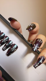 Handmade- Snowflake Peacock Chrome Press On Nails