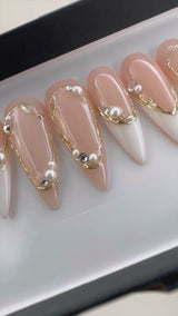 Handmade- LOVE EDIT- Vow & Veil White French Pearl Press On Nail Set