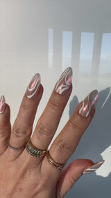 Handmade- Swirl of Steel White Press On Nails