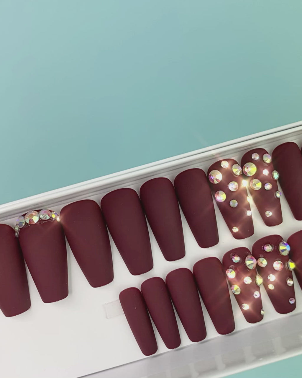 KISS Glam Fantasy Matte Burgundy Glue On Stiletto Shape Medium Length Nails  x1 | eBay