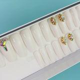 DAZZLE GLOSSY WHITE CRYSTAL ACCENT MEDIUM COFFIN NAIL SET
