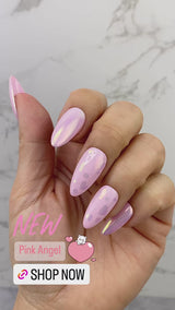Handmade- Pink Angel Heart, Chrome and Heart Detail Press On Nail Set
