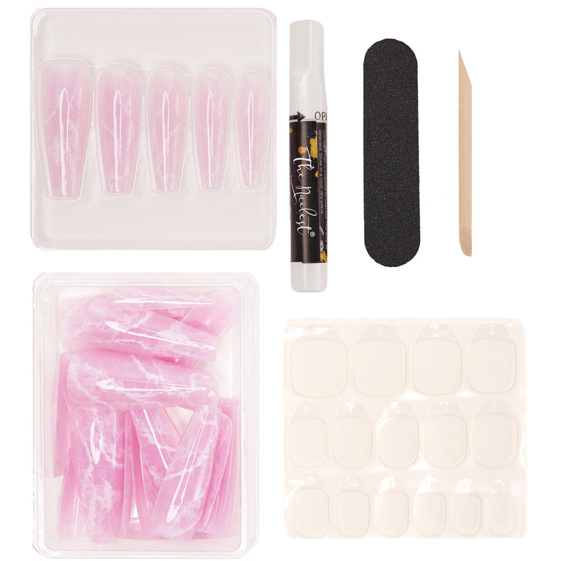 Instant Luxury Acrylic Press-on Nails- Pink Quartz- C-Curve Long Coffin