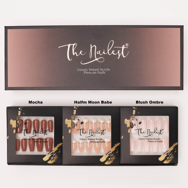 Gift Box 3 Set Combo *Short and Sweet Trio* Short Length Instant Luxury Acrylic Press On Nails