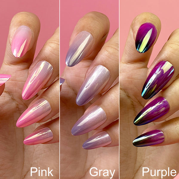 Instant Glam- Glass Clear Chrome Ombre Almond Press ON Nail Set