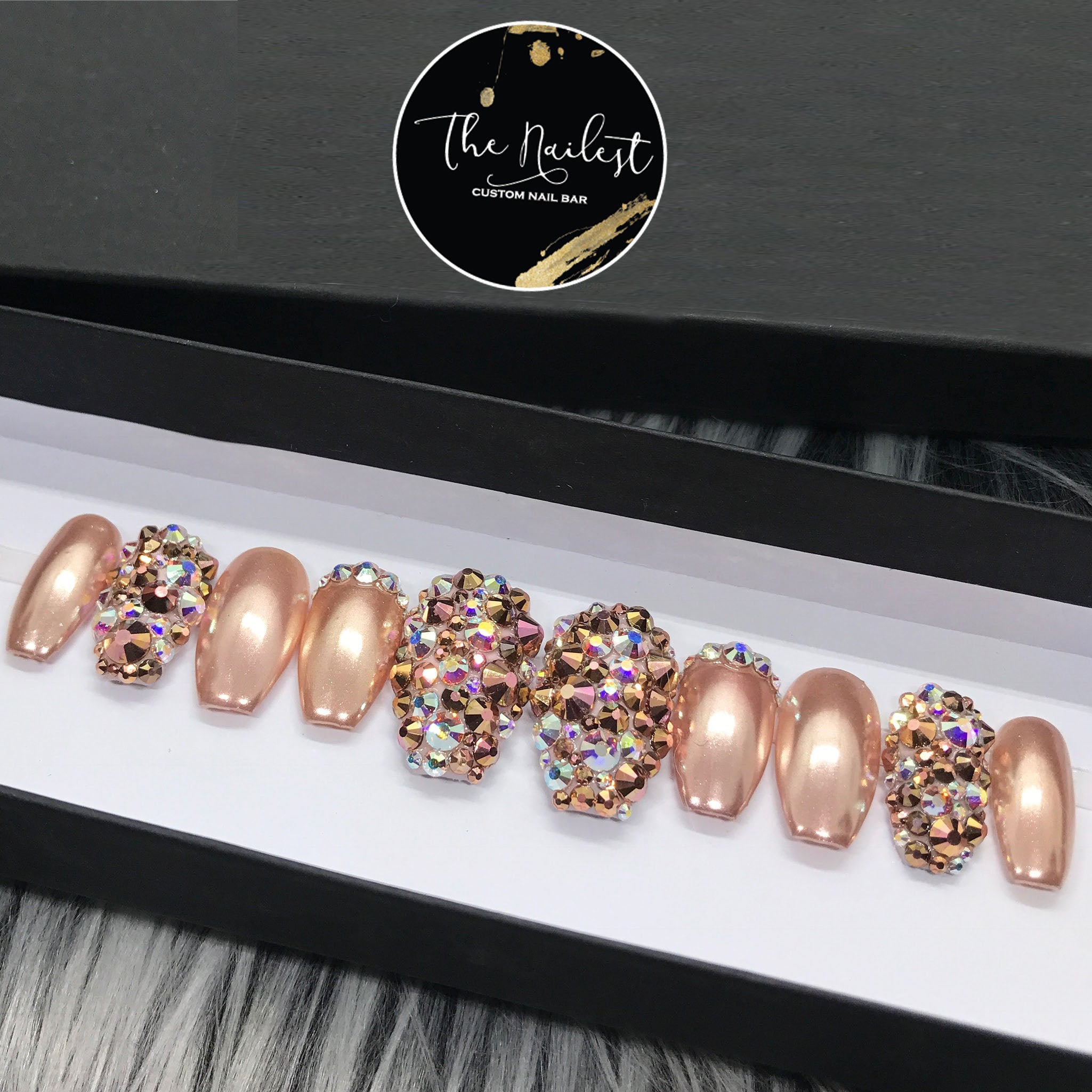 Rose Gold Chrome Nails with Bling Crystals | The Nailest