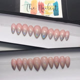 Handmade- Pinky Nudy Glossy Pink Holo Silver Chrome Ombre Press On Nail Set