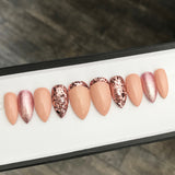 Handmade- Rose Gold Chunky Glitter Glossy Nude W/ Pink Accent